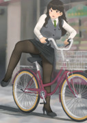 自転車タイツOLお姉さん