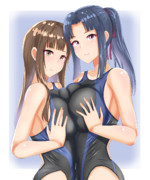 天然水々競泳水着乳々。