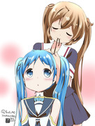 村雨お姉さんとお揃いツインテに挑戦中の五月雨ちゃん