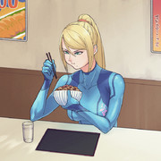 牛丼を食べるサムス