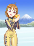 何も問題のないスケートスーツを着る高海千歌さん