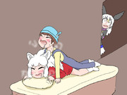 ホワイトライオンにイタズラする隊長