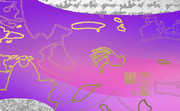 「桜のある風景 06」※線画・金色・背景紫色・おむ08891