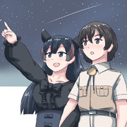 いっしょに星絵を楽しむヤマバクちゃんと隊長