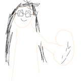 しりりを手に描いて顔を綻ばせるシコイドくん