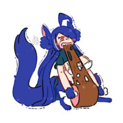 骨付き肉にかぶりつくフロンツォン