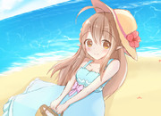 夏、ワンピース、浜辺にて