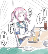 お疲れの提督に梨と麦茶を用意してくれるやさしい秘書艦漣