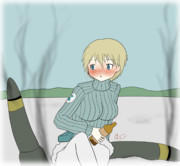 雪上にて身体を温めるニパ