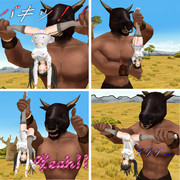 肉付きの良い犬を捕まえた巨大ミノタウロス兄貴