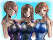 水本ゆかり、新田美波、三船美優の競泳水着。