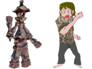 ポーズを決めるSZK＆灯籠