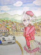 白のサラブレッドと白の跳ね馬