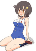 横須賀女子海洋学校指定水着着用（靴下と靴は脱がさない）で胸をお皿代わりにヨーグ（中略）伊良子美甘