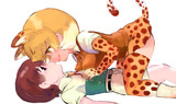 ヒョウに押し倒される隊長さん
