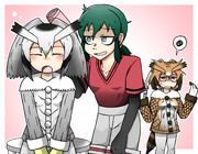 寝癖を整えるかばんさんファミリー