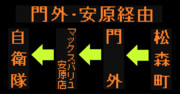 自衛隊線(門外・松森町経由)の方向幕（弘南バス）