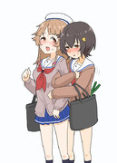 買い出し帰りのココちゃんとミカンちゃん