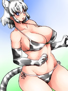 ホワイトタイガーちゃんに白黒柄のお水着を着てもらった