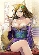 縁側のキツネ美人