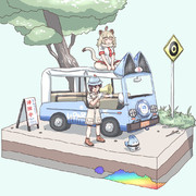 スタッフカーからオーダーを出す隊長と護衛のライオンちゃん