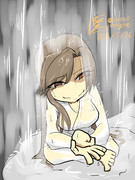 「滝に打たれながら考え事をする荒潮」