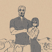 ヨツァーシびゃッこパスに囲まれるマジマンジ博士と浦谷君