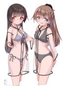 ビキニですけすけレインコートな熊野さんと鳥海さん