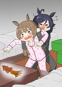 夜中のお菓子に誘惑されるファル子と止めてくれるフラッシュさん