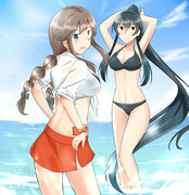 海でたわむれる能代と矢矧