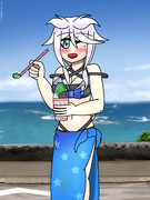 宇治金時かき氷を食べる海風