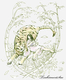 虎と竹林の女性