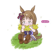 未知なる栗毛、タンポポを食む2