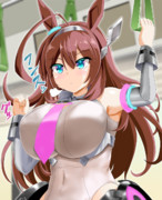 勝負服で電車に乗ってるミホノブルボンさん