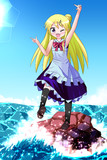 九条カレン海に立つ