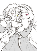 サンタさんな參烏さんと月雪ちゃんらくがき。