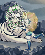 トラに花輪をかけるブロビ