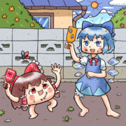 羽根つきをするチルノちゃんとゆっくりさん