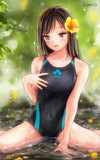 森の中の女の子 競泳水着
