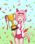 有馬記念トロフィーを受け取ったウララちゃん