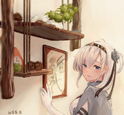 栗の水墨画と秋飾り棚