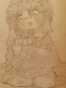 山の牧場でお昼を取る北上さん