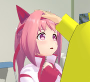 ウララを撫でるトレーナー