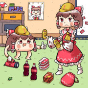 地震に備えて防災グッズの確認を行う博麗霊夢さんとゆっくりさん