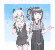 鎮守府近海に帰ってきて案内する古姫ちゃんと揺れるドリルが気になって聞いてない梅棲姫ちゃん