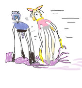 イカに乗って飛んでくる アライさんとフェネック