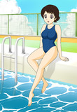 体育の授業が水泳でプールサイドにスクール水着を着て座る和登さん。