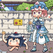 セブンイレブンのカスタード＆ホイップシューを買い食いする西行寺幽々子様ときめぇ丸さん