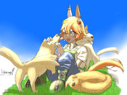 犬と戯れるフクちゃん