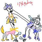 イカを集めるアライさんとフェネック